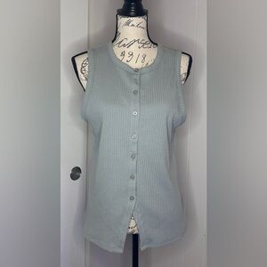 Old Navy Women's Ribbed Sleeveless Button-Down Shirt - Dusty Seamfoam
